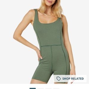 Madewell check print green workout unitard